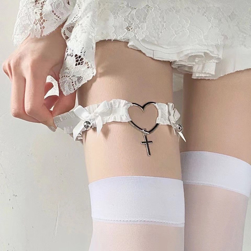 Body Jewelry Goth - 고딕 레이스 가터 벨트 하트 Bowknot