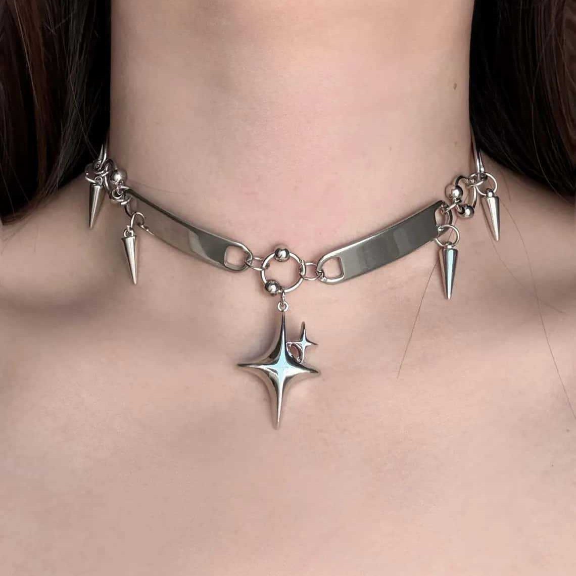 Daith Heart Ring - 펑크 스타 리벳 초커, 록 주얼리,