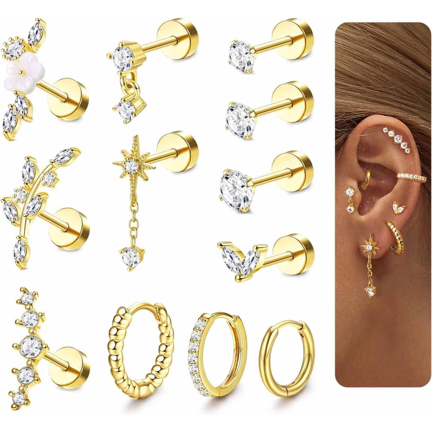 Tragus Flat Back - Drperfect 12Pcs 헬릭스 피어싱 쥬얼리 외과