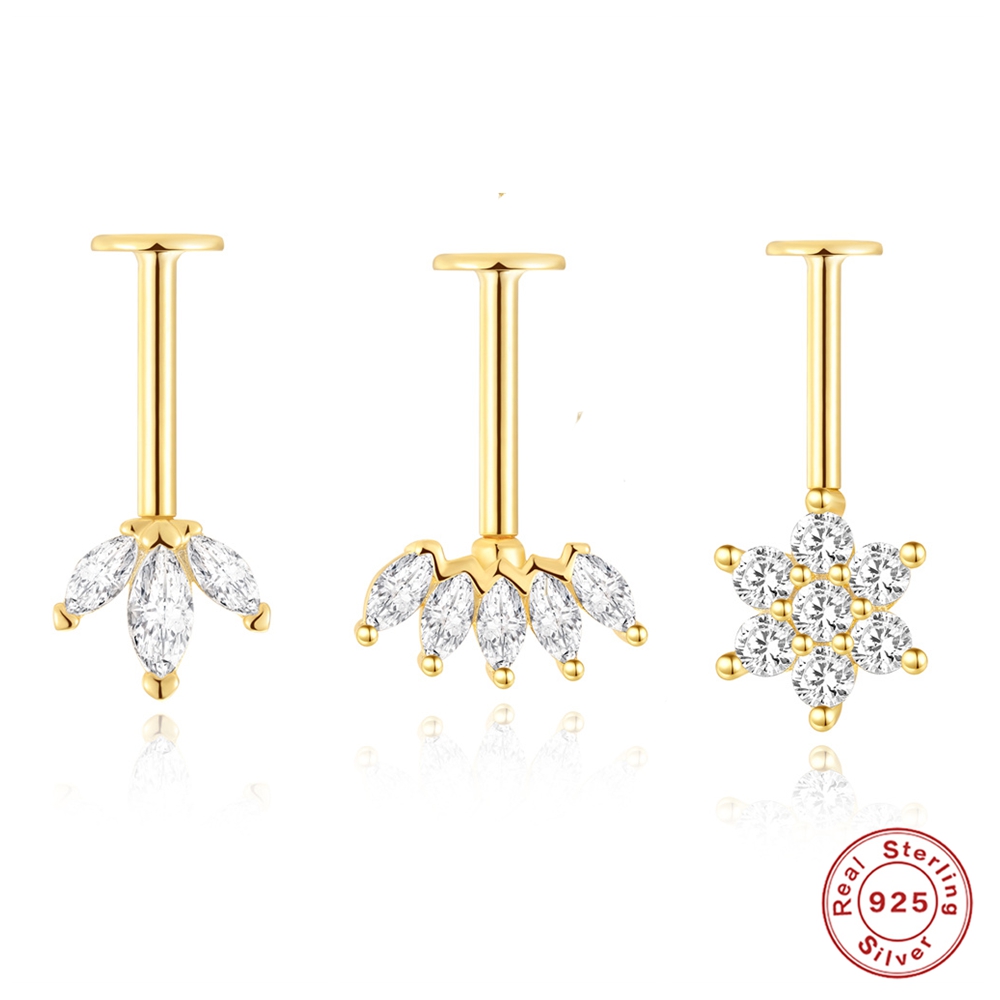 Body Jewelry Flat Back - 보좌관 여성을위한 925 스털링 실버 귀걸이