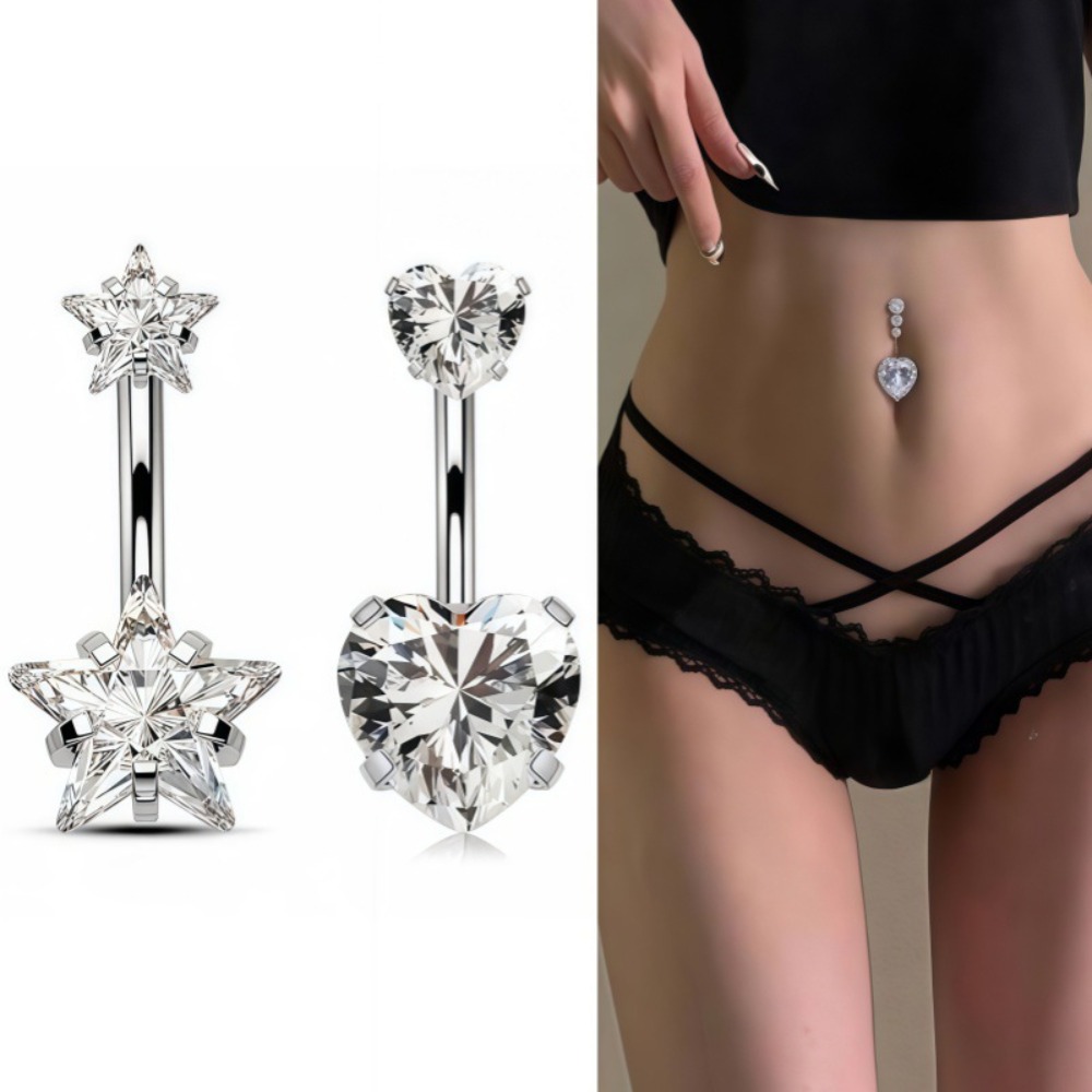 Body Jewelry Charms - 하트 모양 더블 헤드 지르콘 스테인리스