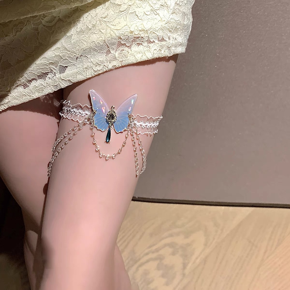 Body Jewelry Outfit - 패션 나비 패턴 탄성 레이스 다리