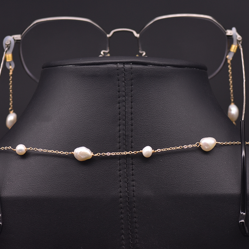 Body Jewelry Charms - GLSEEVO 천연 바로크 진주 안경 체인
