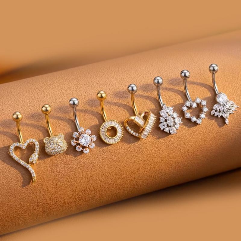Body Jewelry Charms - 나비꽃 배꼽 링 롱 댕글 크리스탈