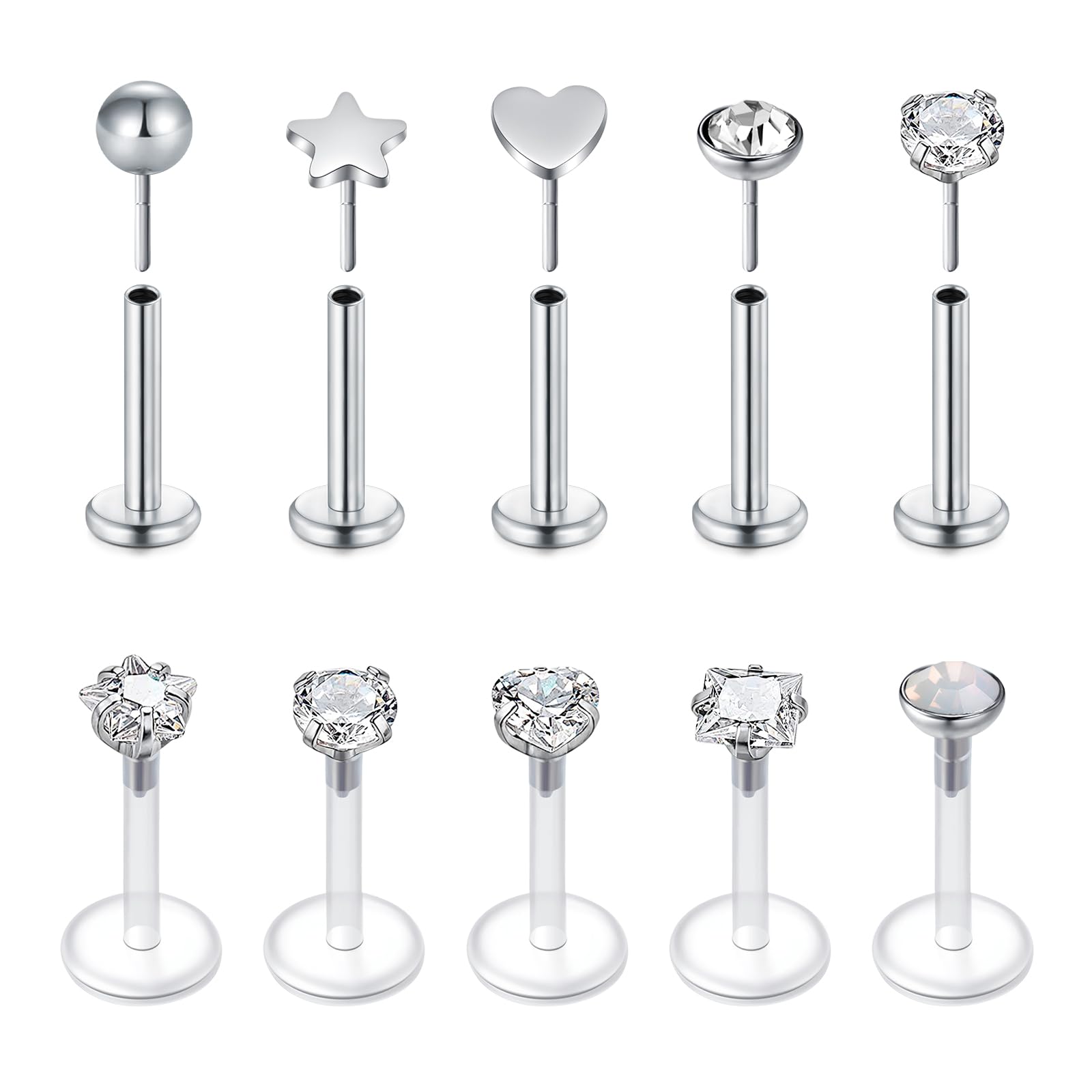 Body Jewelry Threadless - 나사없는 플랫 백 귀걸이 스터드, 16G