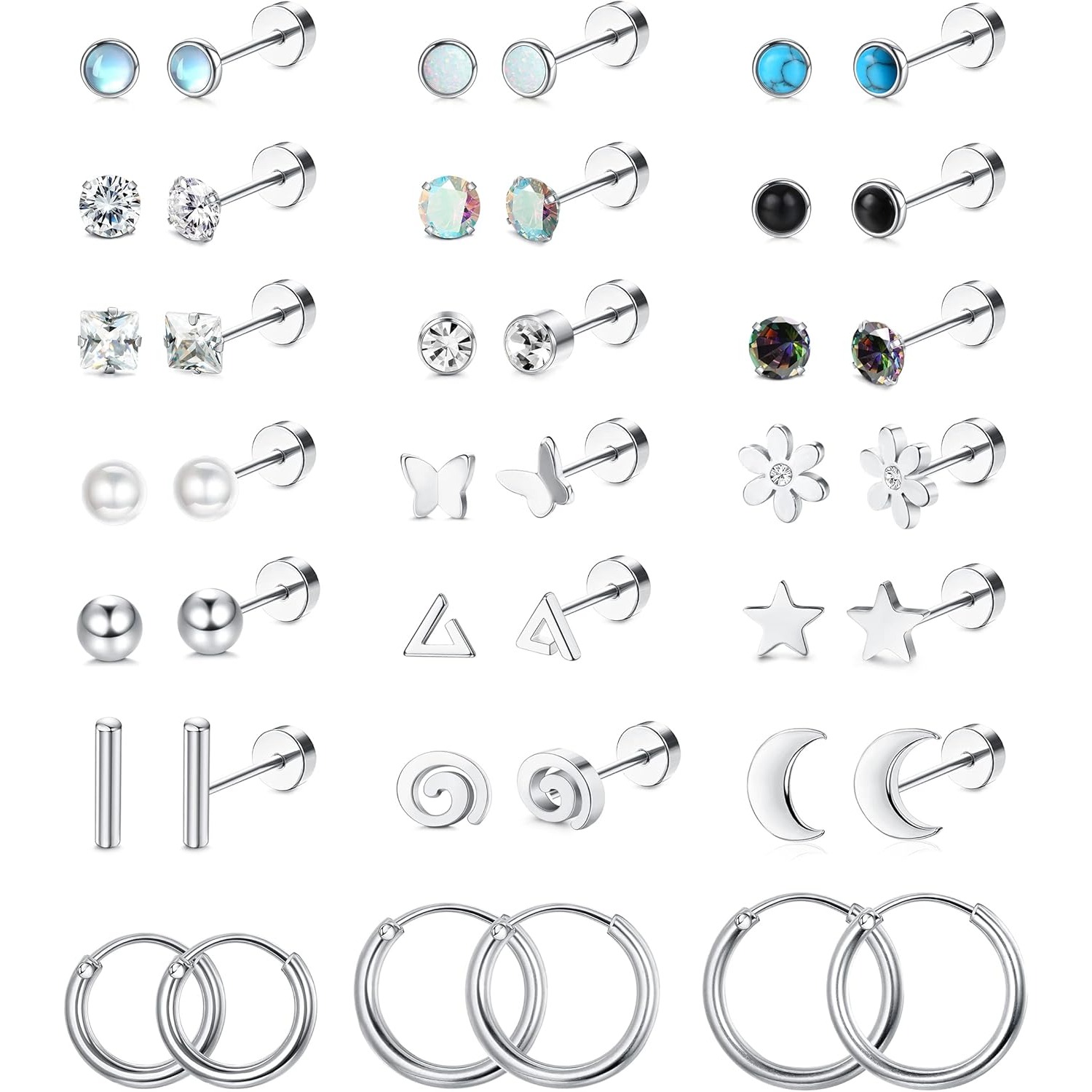 Body Jewelry Flat Back - FASACCO 1쌍 외과용 스틸 플랫 백
