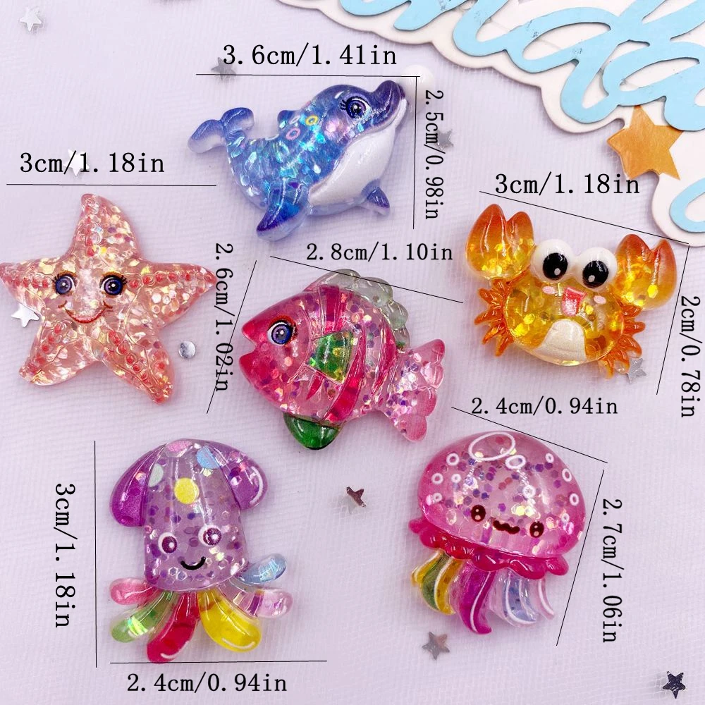 10pcs 반짝이 다채로운 수지 바다 스타 크랩 해파리 - Star Flat Back 리뷰 및 가격