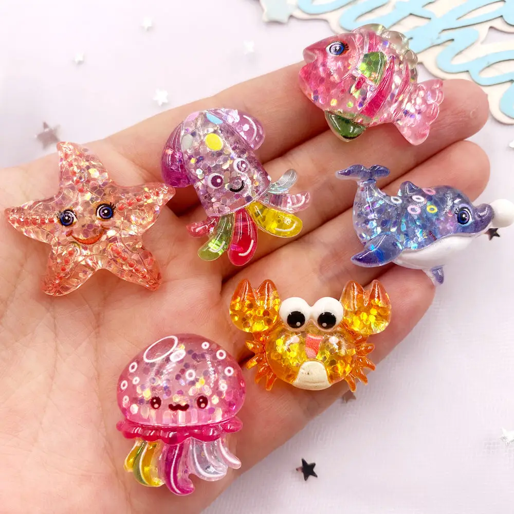 10pcs 반짝이 다채로운 수지 바다 스타 크랩 해파리 - Star Flat Back 리뷰 및 가격
