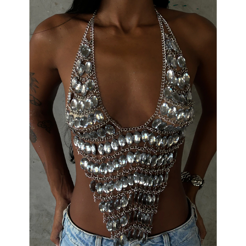 수제 백리스 라인스톤 스테이트먼트 크롭 브라탑 젬스톤  - Body Jewelry Rhinestone 리뷰 및 가격