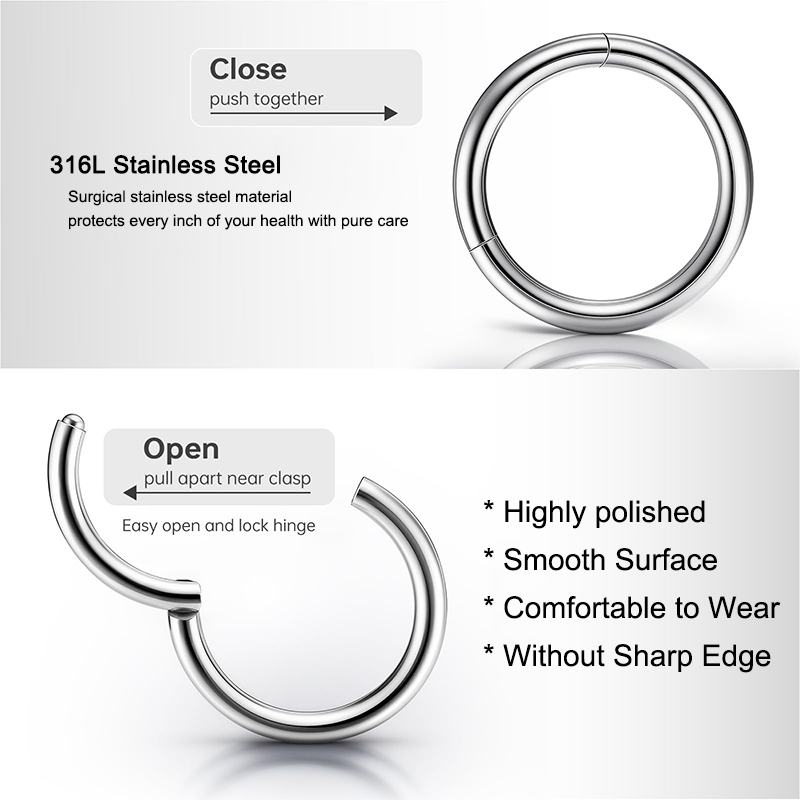 16G 316L 수술용 스틸 힌지 클리커 코/격막 링, - Body Jewelry Lip Ring 리뷰 및 가격