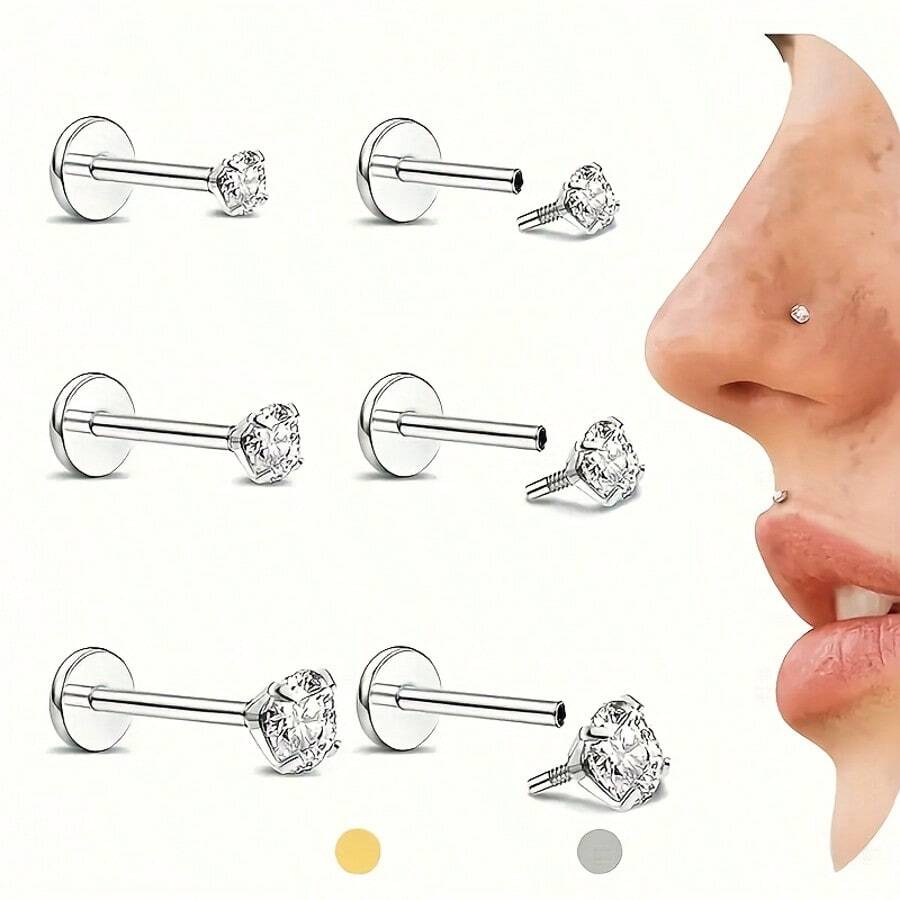 6개의 플랫 백 귀걸이 스터드 - 여성용 나사산 16G - Tragus Flat Back 리뷰 및 가격