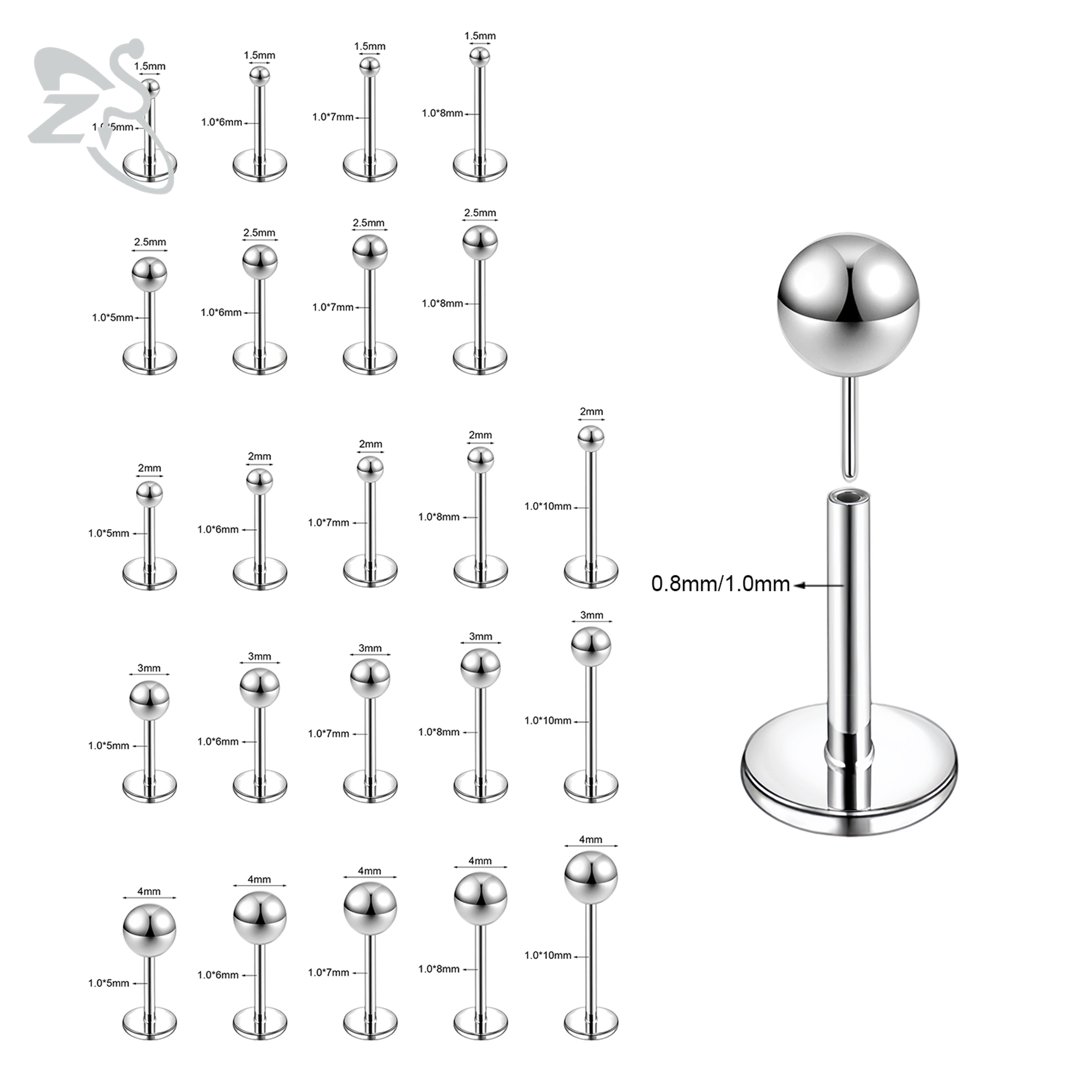 ZS 10 개/몫 플러그인 스타일 18/20G 스테인레 - Body Jewelry Threadless 리뷰 및 가격