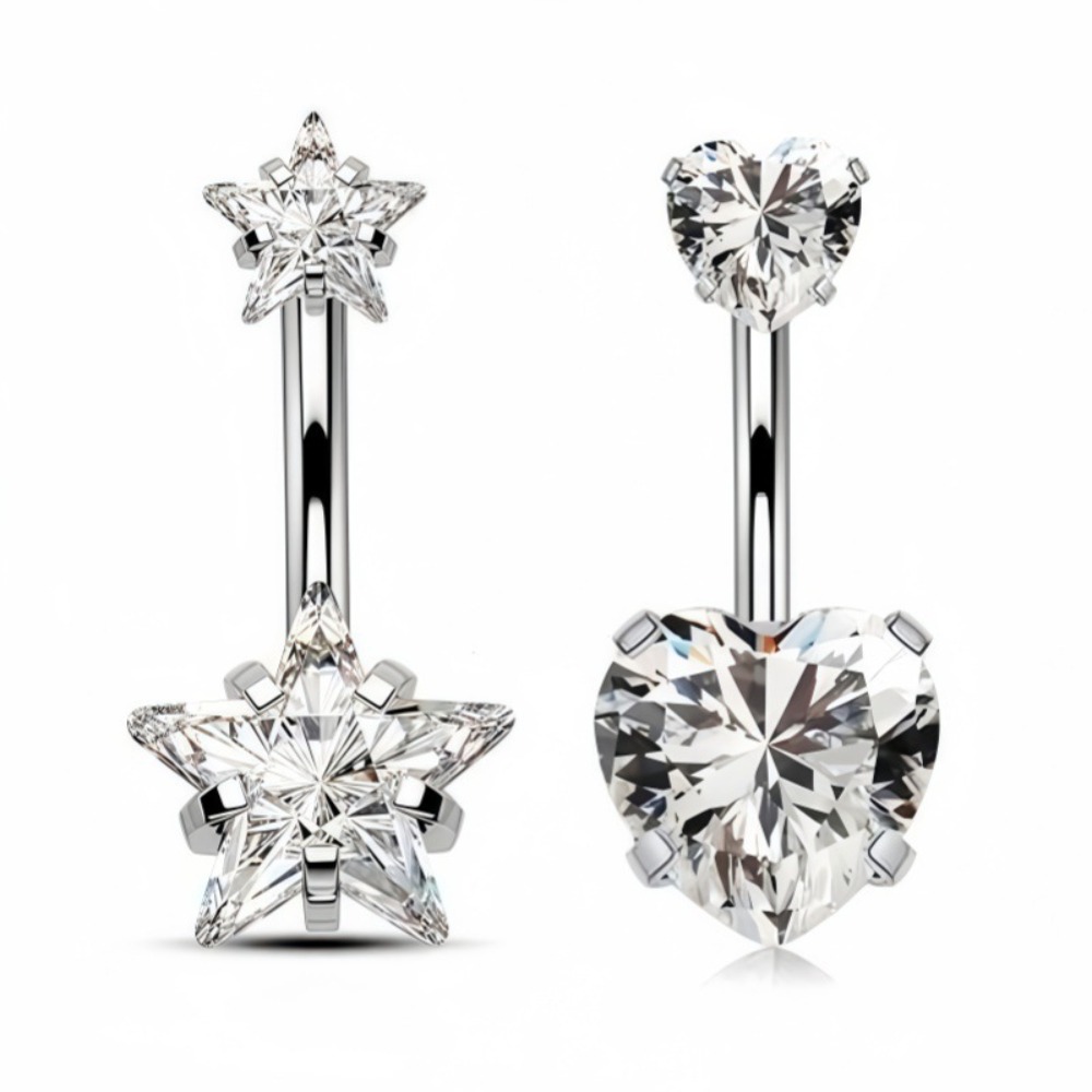하트 모양 더블 헤드 지르콘 스테인리스 스틸 배꼽 링  - Body Jewelry Charms 리뷰 및 가격
