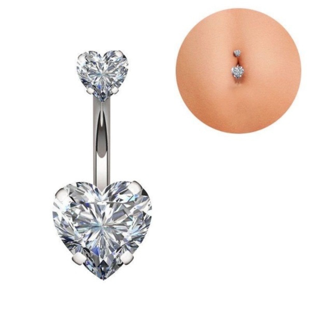 하트 모양 더블 헤드 지르콘 스테인리스 스틸 배꼽 링  - Body Jewelry Charms 리뷰 및 가격