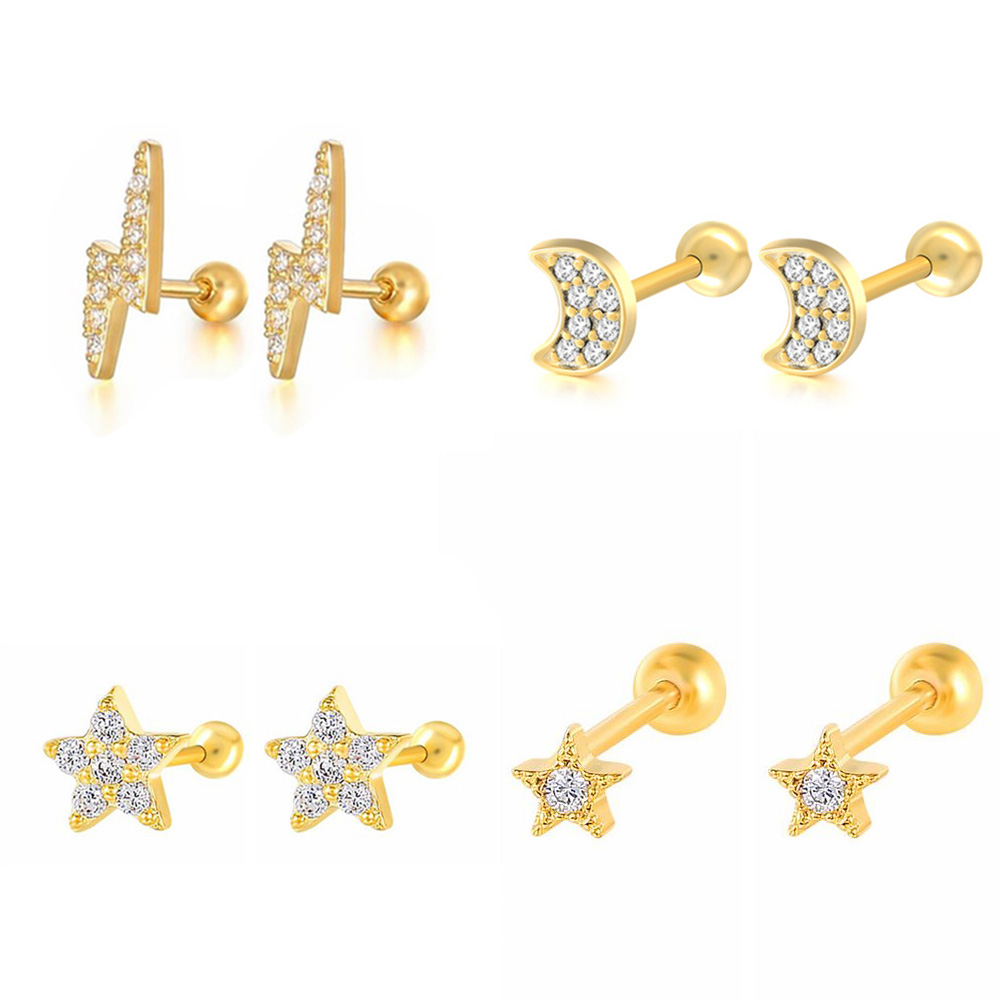 스타 문 연골 스터드 귀걸이 한국 패션 골드 컬러 지르 - Body Jewelry Flat Back 리뷰 및 가격