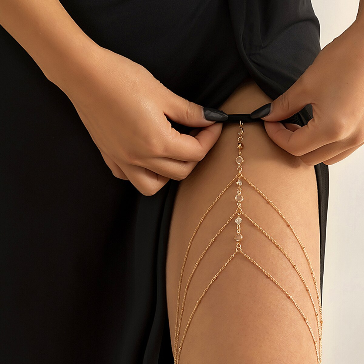 Boho 탄성 밴드 크리스탈 다리 허벅지 체인 여성을위 - Body Jewelry Goth 리뷰 및 가격
