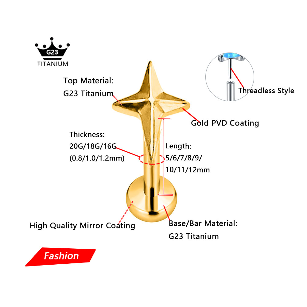 ASTM F136 G23 티타늄 스타 크로스 스레드리스 - Body Jewelry Threadless 리뷰 및 가격
