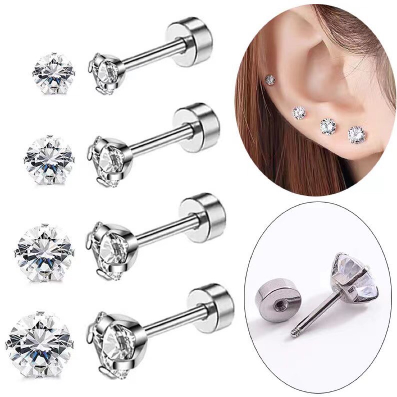 1 쌍 클래식 플랫 백 스크류 스터드 스테인레스 스틸  - Tragus Flat Back 리뷰 및 가격