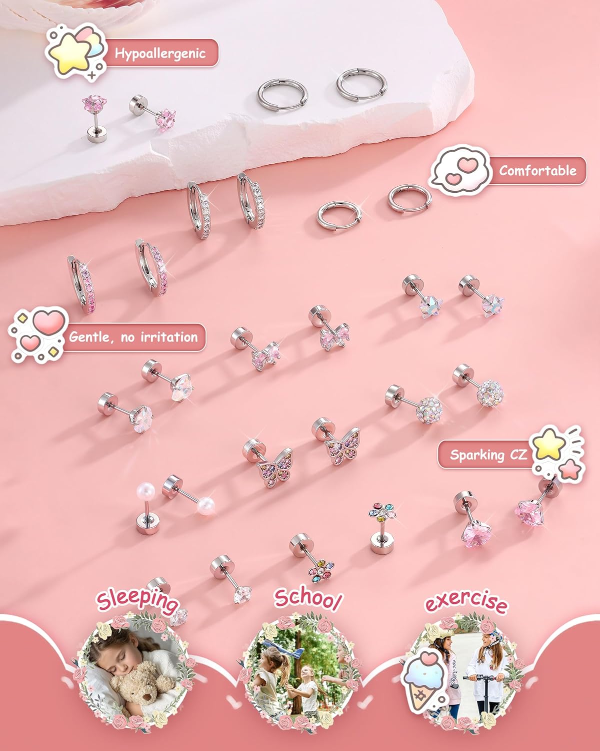 여성을 위한 보비스티 1쌍 귀걸이, 외과용 스틸 스터드 - Body Jewelry Flat Back 리뷰 및 가격
