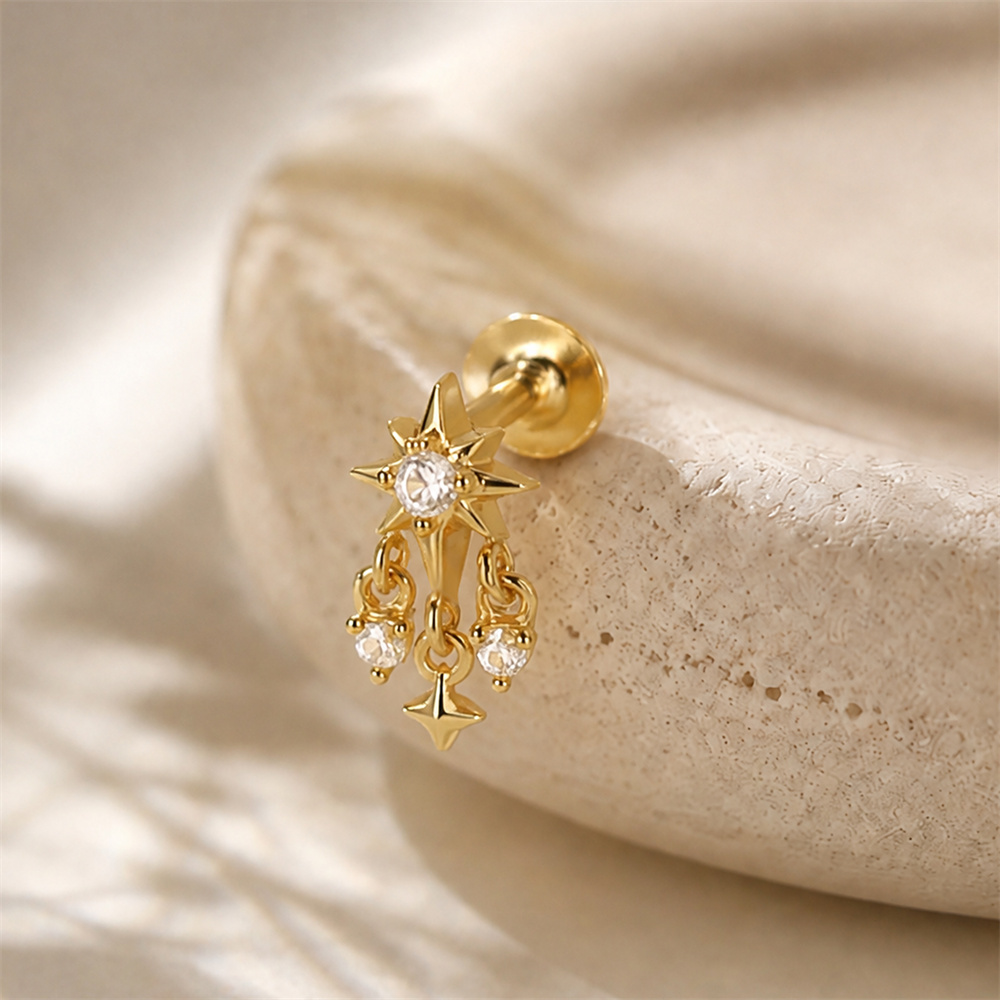 AIDE 925 스털링 실버 팔각형 스타 더블 체인 태 - Body Jewelry Flat Back 리뷰 및 가격