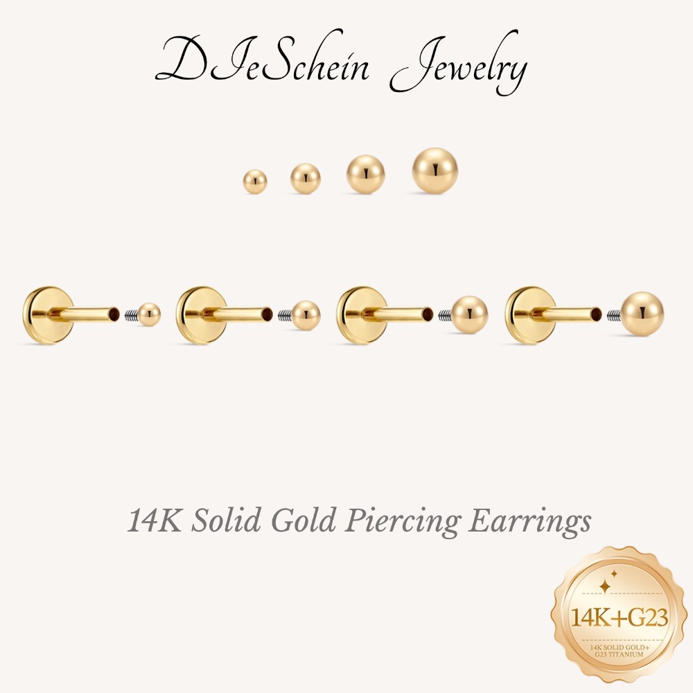 디에슈닌 14K 솔리드 골드 미니멀리즘 여성용 귀걸이, - Body Jewelry Flat Back 리뷰 및 가격