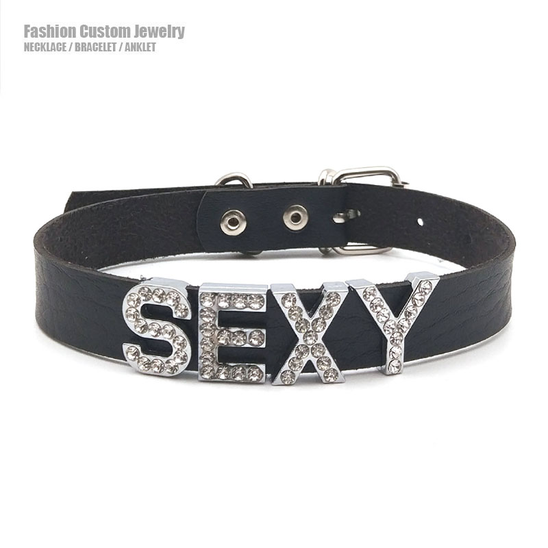 맞춤형 목걸이 라인 석 편지 Collares 인공 가죽 - Body Jewelry Goth 리뷰 및 가격