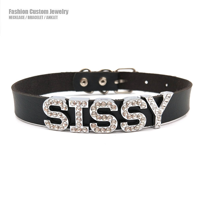 맞춤형 목걸이 라인 석 편지 Collares 인공 가죽 - Body Jewelry Goth 리뷰 및 가격