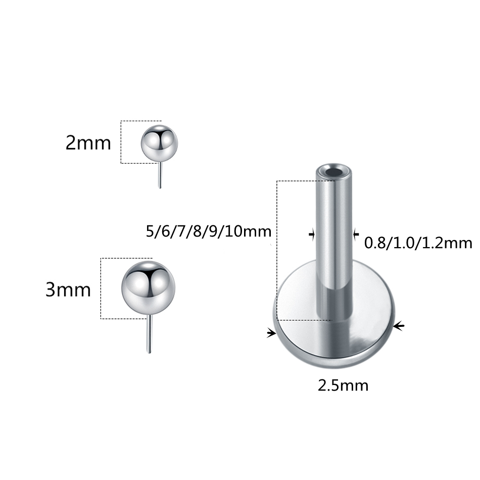 1/10pcs 티타늄 푸시 인 볼 Labret 피어싱  - Body Jewelry Threadless 리뷰 및 가격