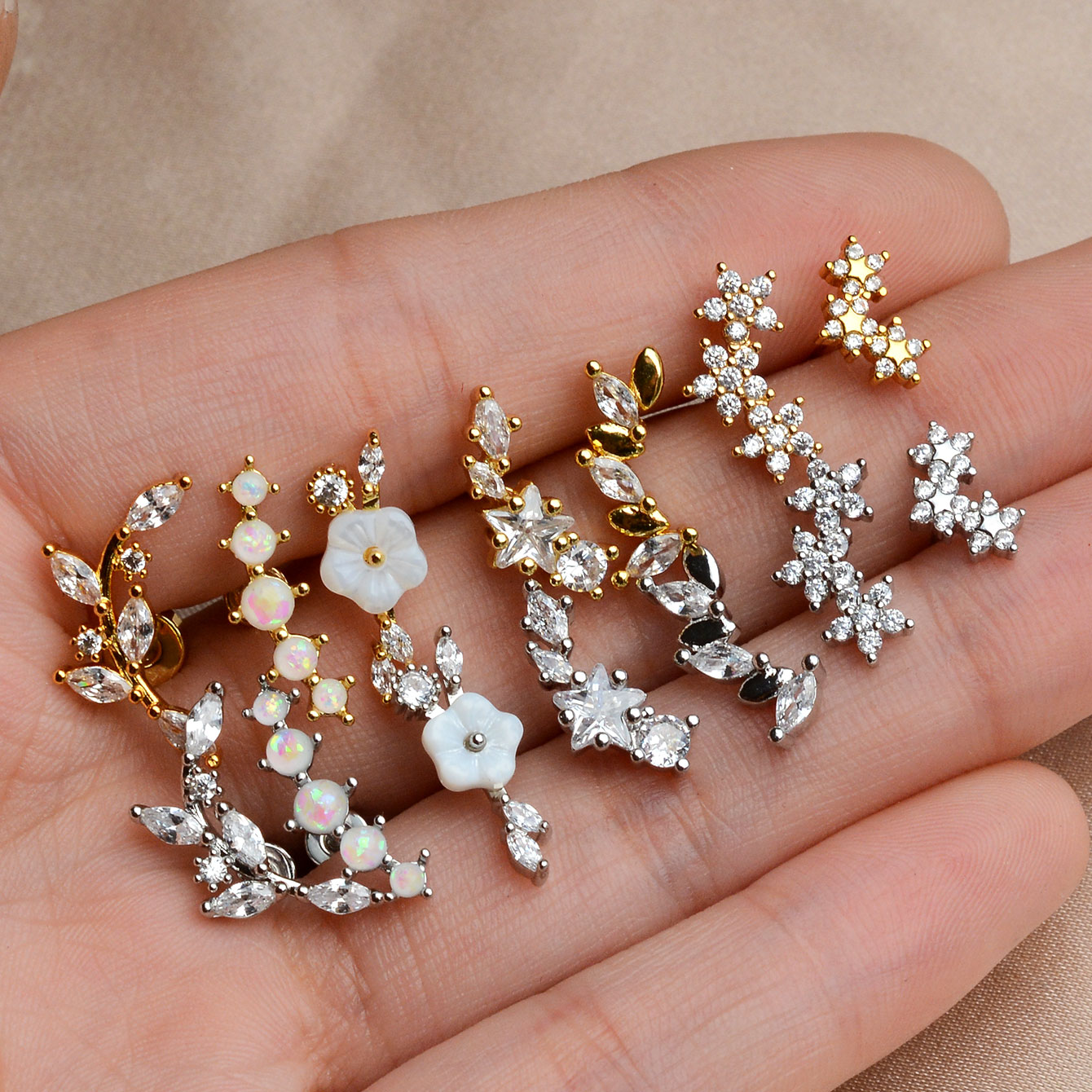 1PC 스테인레스 스틸 스타 플라워 문 곡선 CZ 연골 - Tragus Flat Back 리뷰 및 가격