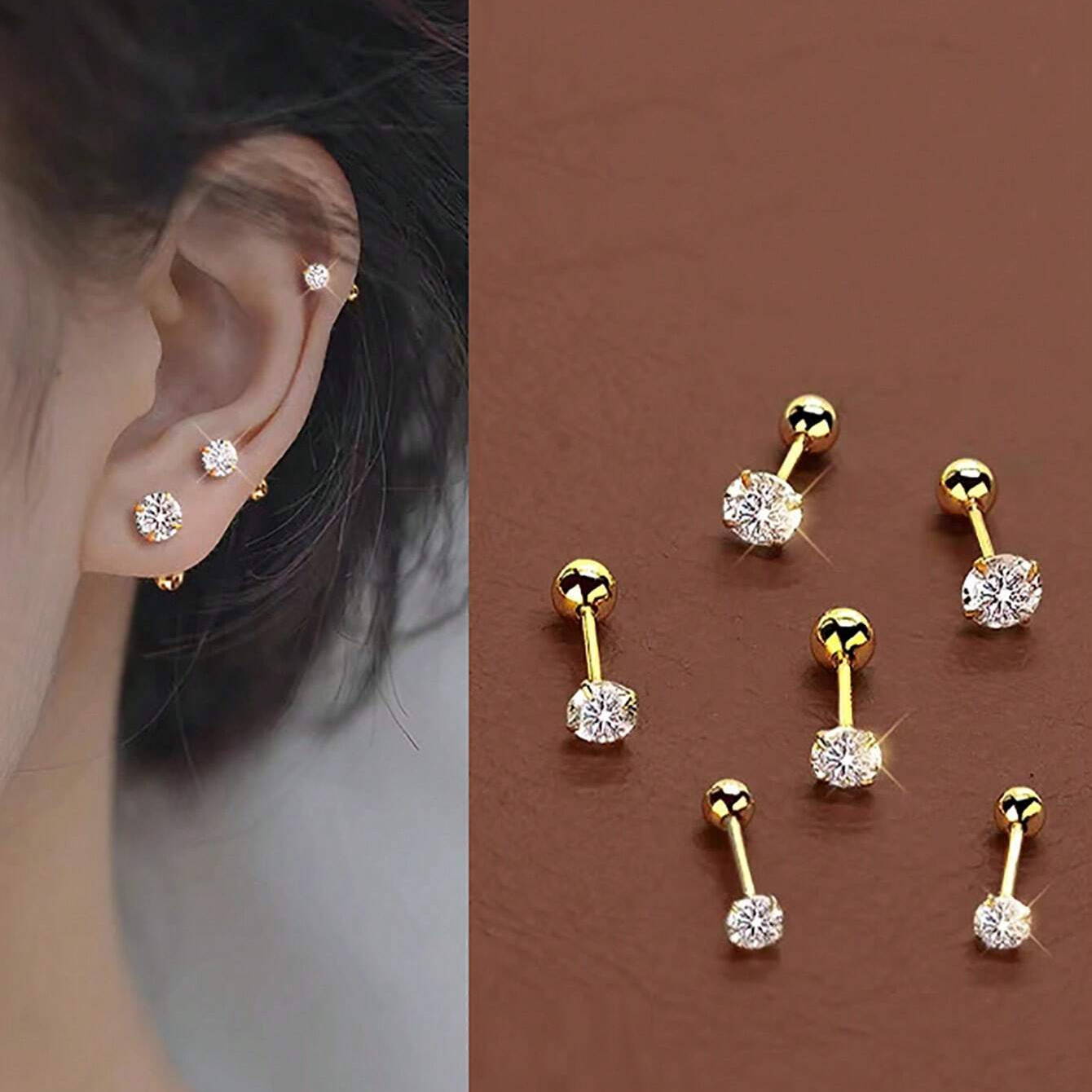6 개/대 스테인레스 스틸 큐빅 지르코니아 귀 뼈 스터 - Body Jewelry Flat Back 리뷰 및 가격