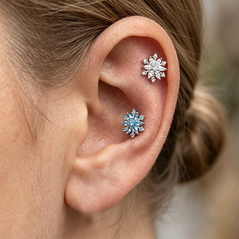 ASTM F136 티타늄 플랫 백 귀걸이 꽃 모양 연골 - Tragus Flat Back 리뷰 및 가격