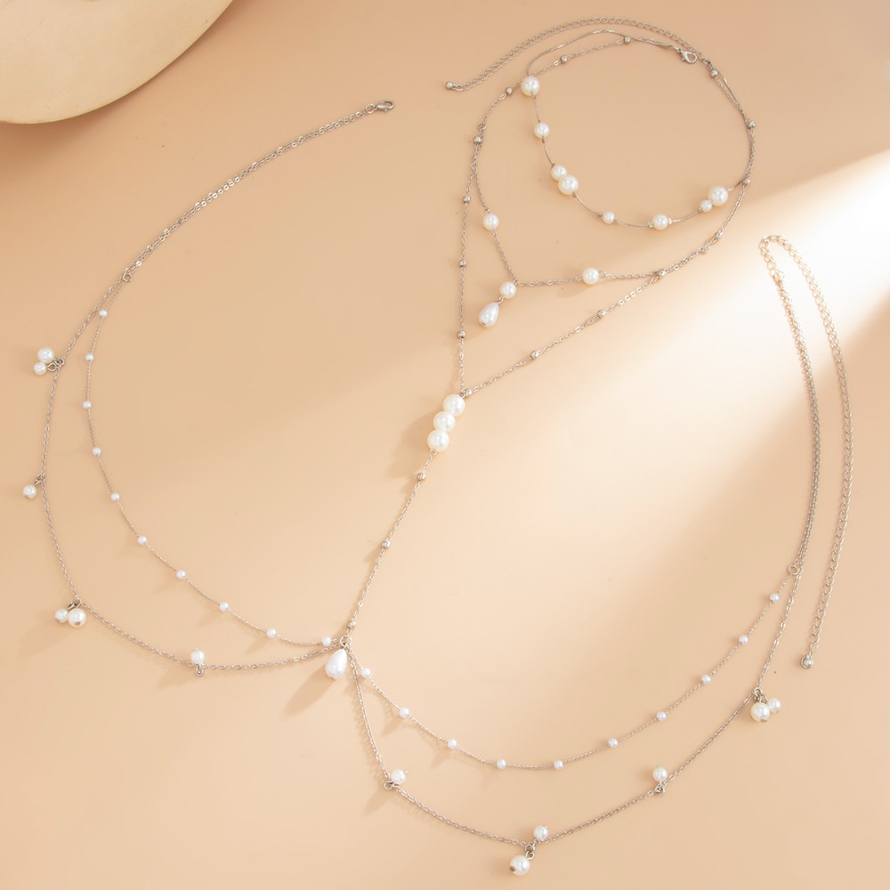멀티 레이어 인조 진주 목걸이 가슴 배꼽 체인 일체형  - Body Jewelry Charms 리뷰 및 가격