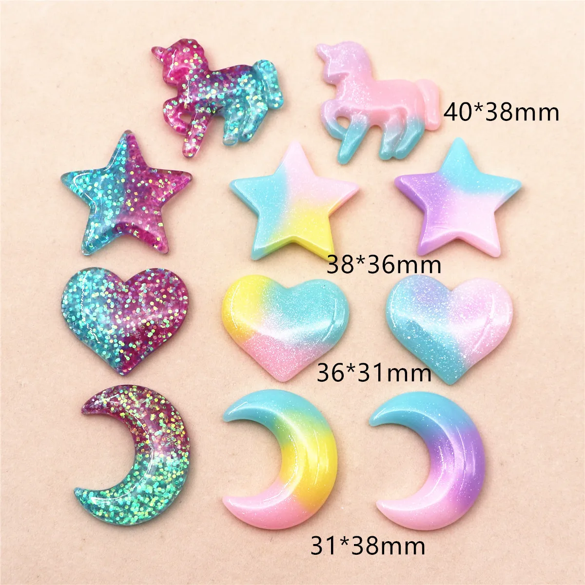 10pcs 사랑스러운 수지 반짝이 5 성급/하트/달/유 - Star Flat Back 리뷰 및 가격