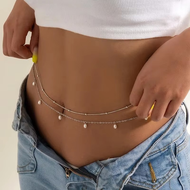 2024 여성용 트렌디 섹시 더블 레이어 진주 나비 체 - Body Jewelry Charms 리뷰 및 가격