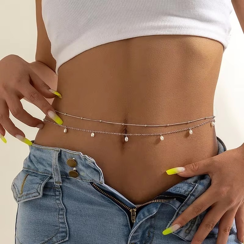 2024 여성용 트렌디 섹시 더블 레이어 진주 나비 체 - Body Jewelry Charms 리뷰 및 가격