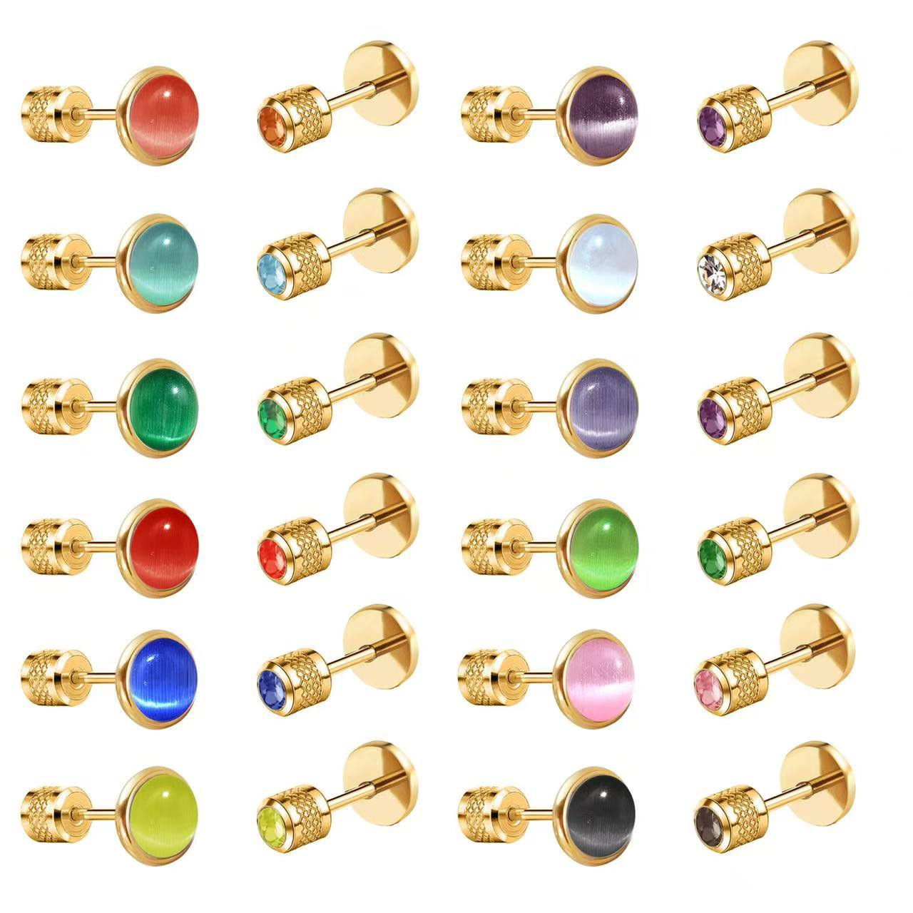 여성용 탄생석 스터드 귀걸이, 18k 금도금 스테인리스 - Body Jewelry Flat Back 리뷰 및 가격